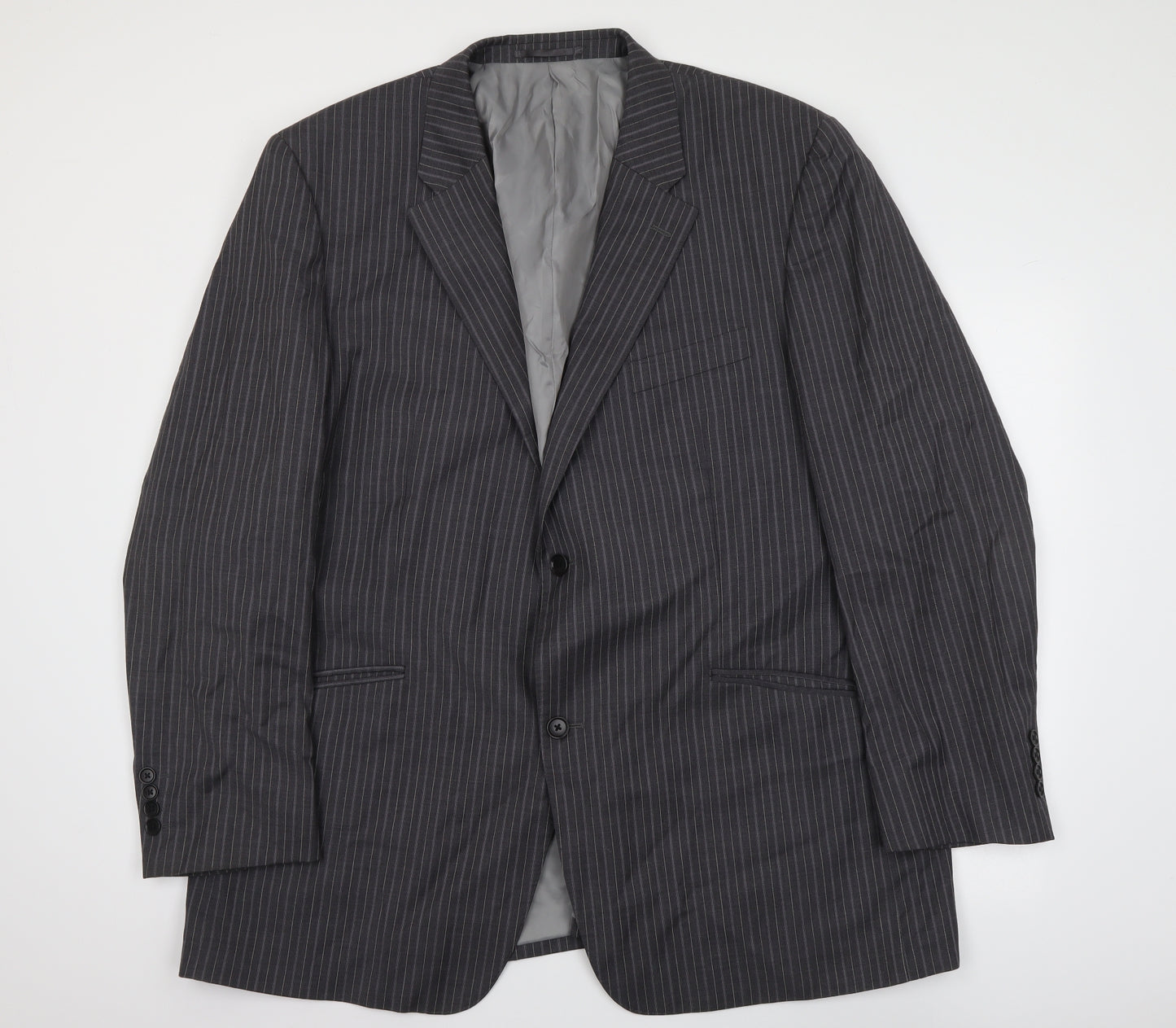 Hugo James Mens Grey Striped Polyester Jacket Suit Size XL