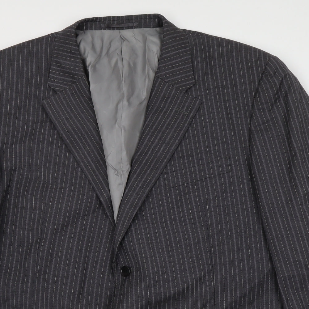 Hugo James Mens Grey Striped Polyester Jacket Suit Size XL