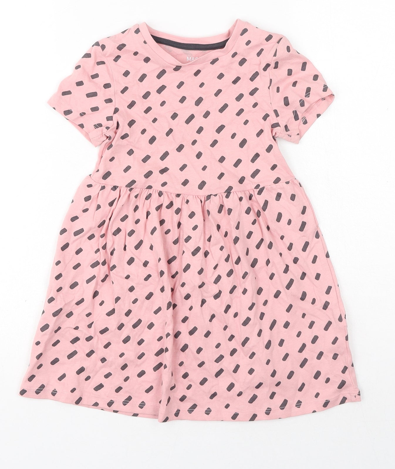 Marks and Spencer Girls Pink Geometric Cotton Skater Dress Size 3-4 Years Crew Neck Pullover