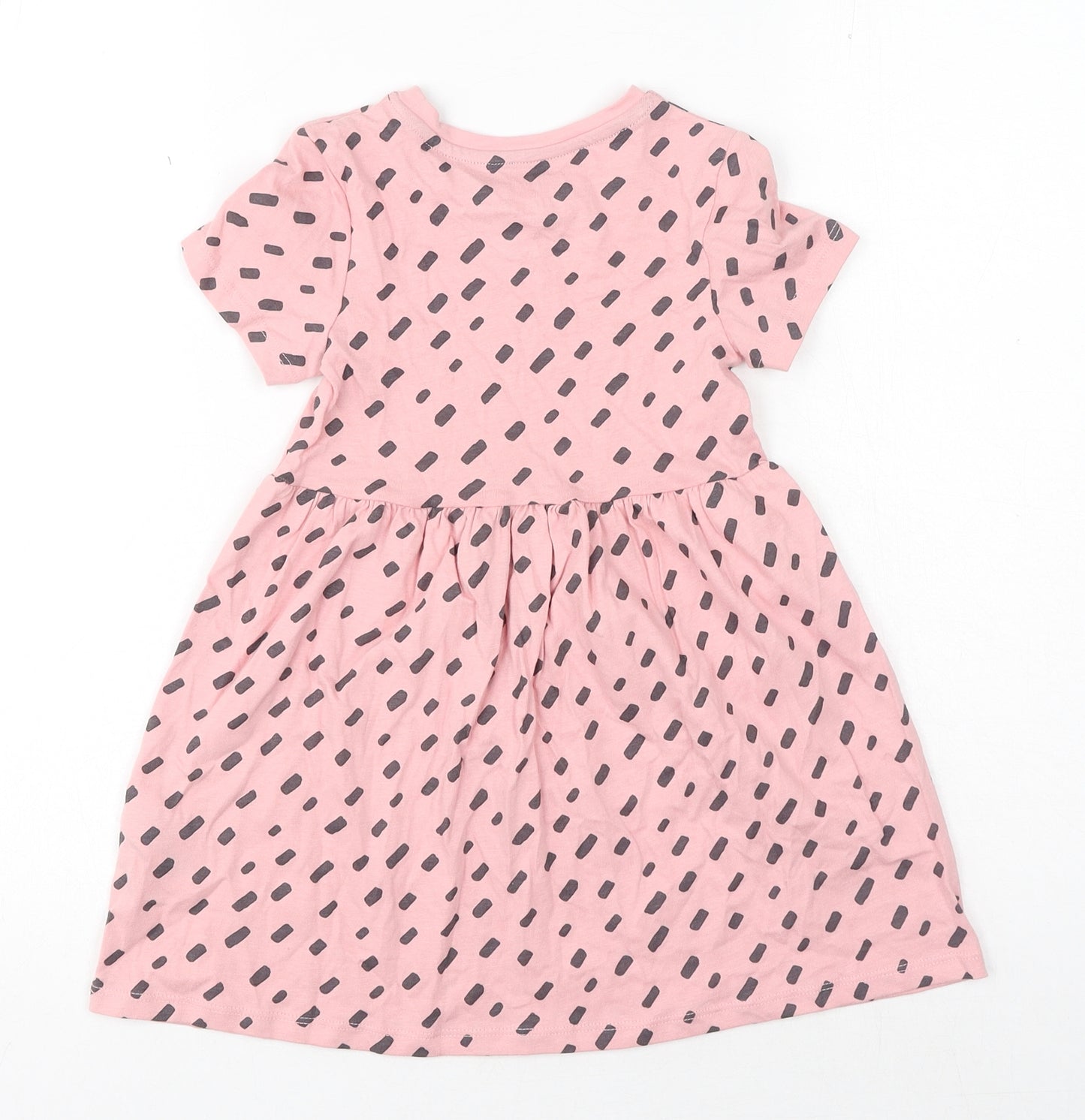Marks and Spencer Girls Pink Geometric Cotton Skater Dress Size 3-4 Years Crew Neck Pullover