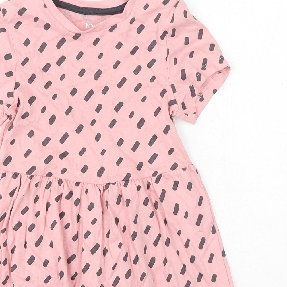 Marks and Spencer Girls Pink Geometric Cotton Skater Dress Size 3-4 Years Crew Neck Pullover