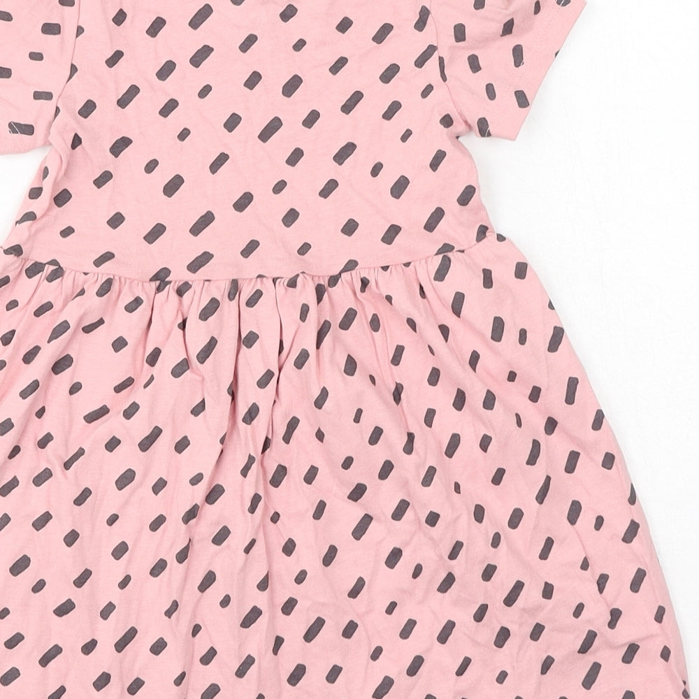 Marks and Spencer Girls Pink Geometric Cotton Skater Dress Size 3-4 Years Crew Neck Pullover