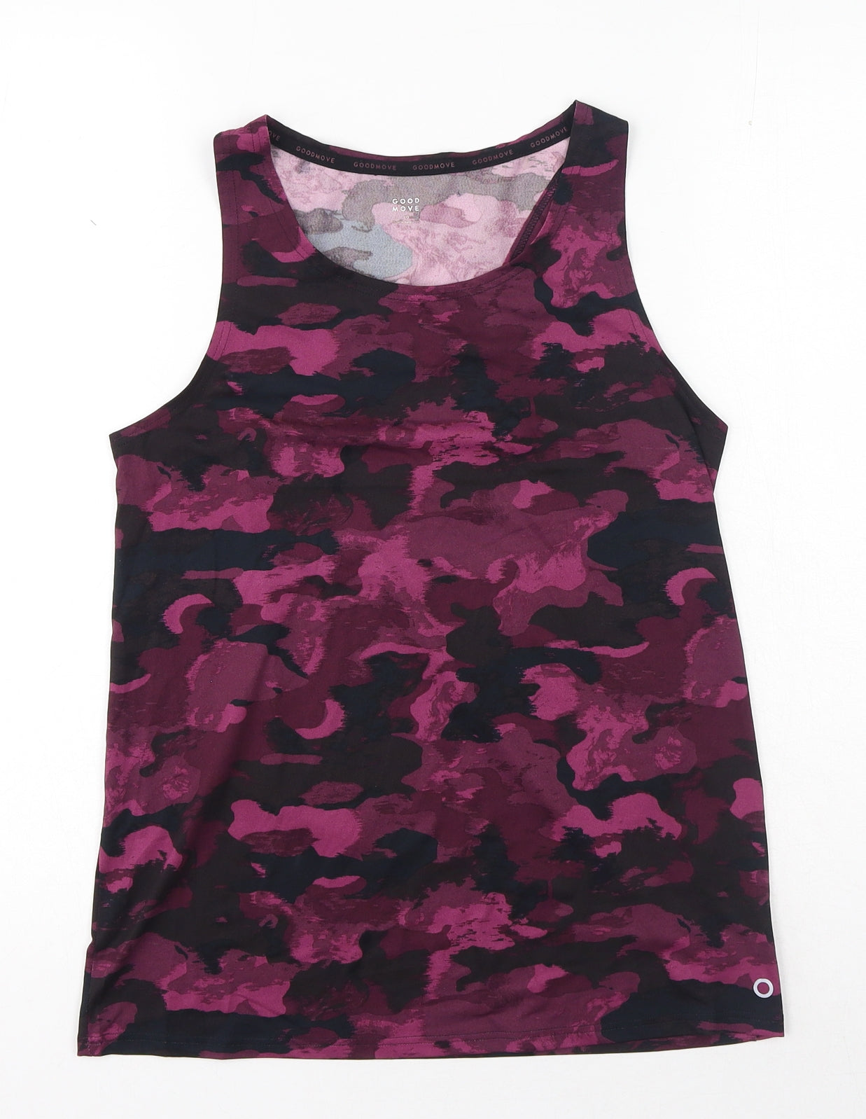 Good Move Womens Purple Camouflage Polyester Basic Tank Size 10 Round Neck Pullover