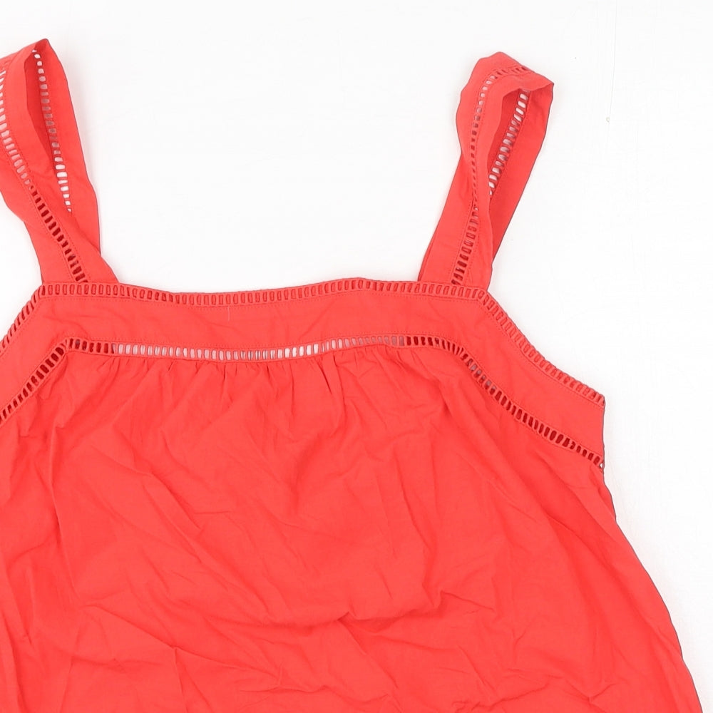 Marks and Spencer Womens Red Cotton Basic Tank Size S Square Neck - Cut Out Print