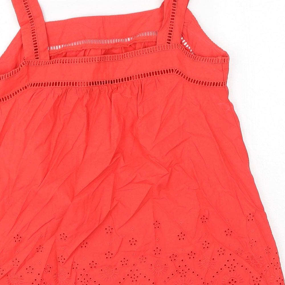 Marks and Spencer Womens Red Cotton Basic Tank Size S Square Neck - Cut Out Print