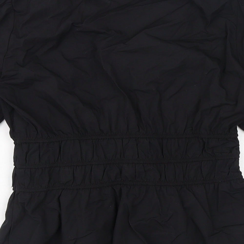 Marks and Spencer Womens Black Cotton Basic Blouse Size 8 V-Neck