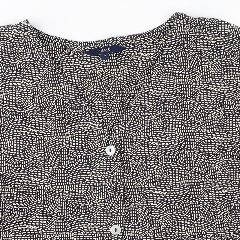 NEXT Womens Black Geometric Polyester Basic T-Shirt Size 10 V-Neck