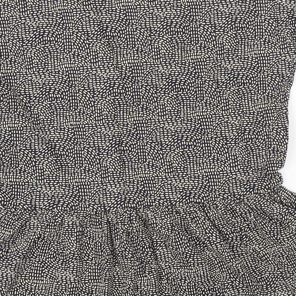 NEXT Womens Black Geometric Polyester Basic T-Shirt Size 10 V-Neck