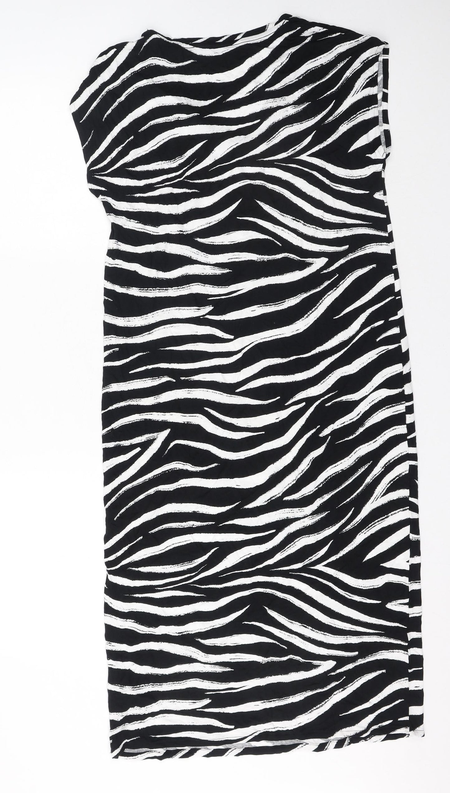 Marks and Spencer Womens Black Animal Print Viscose A-Line Size 10 V-Neck - Zebra Print