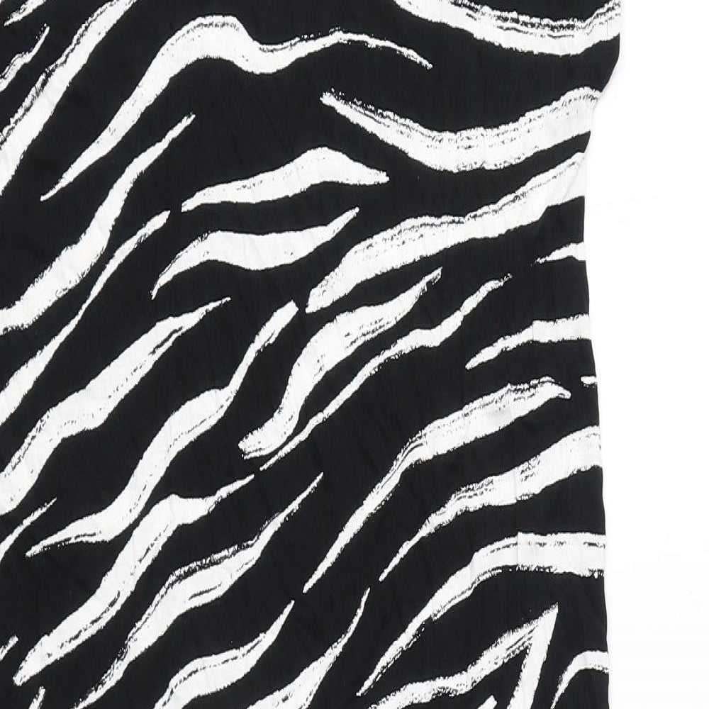 Marks and Spencer Womens Black Animal Print Viscose A-Line Size 10 V-Neck - Zebra Print