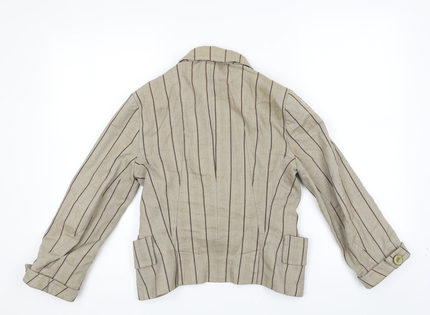 Preworn Womens Brown Striped Jacket Blazer Size 6 Button