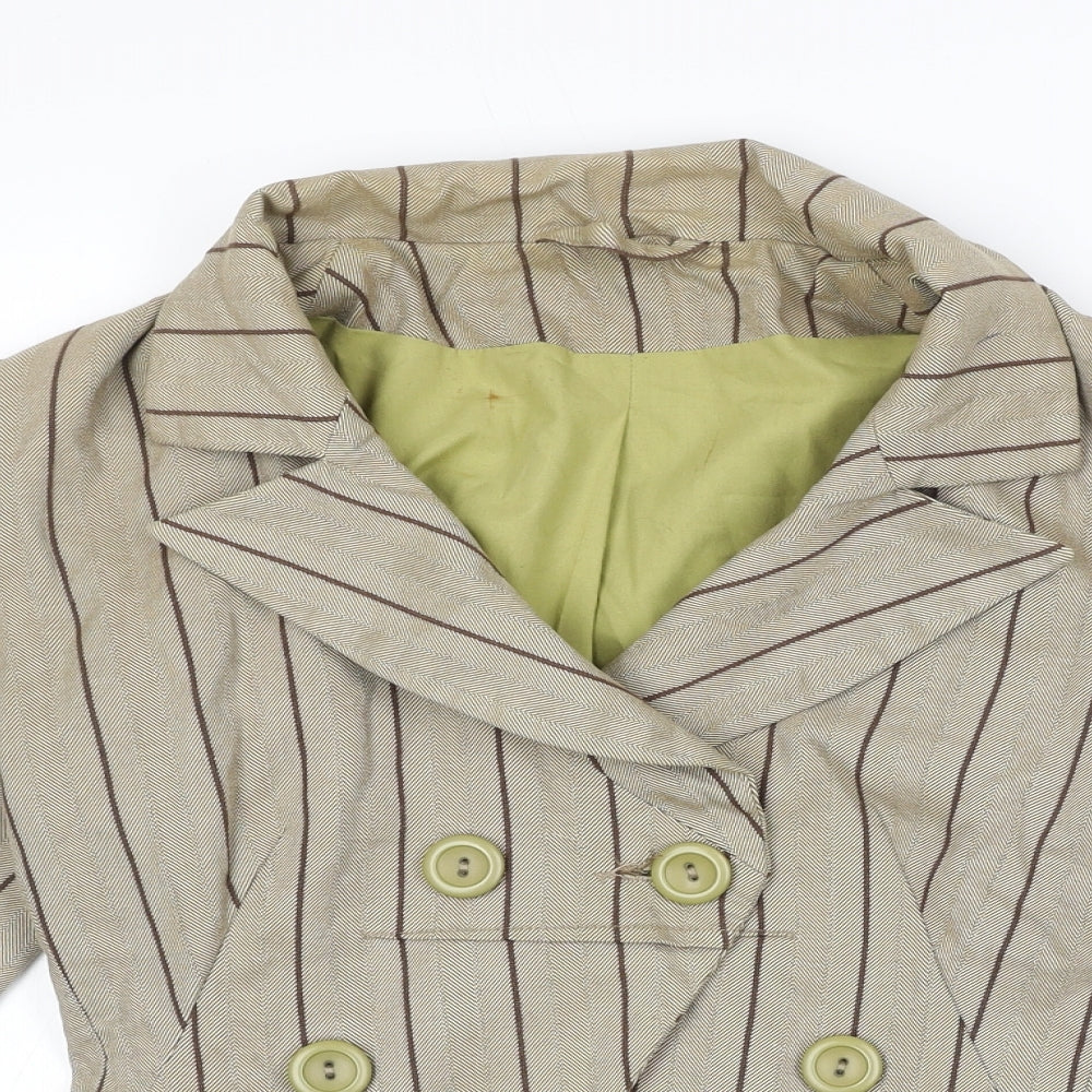 Preworn Womens Brown Striped Jacket Blazer Size 6 Button