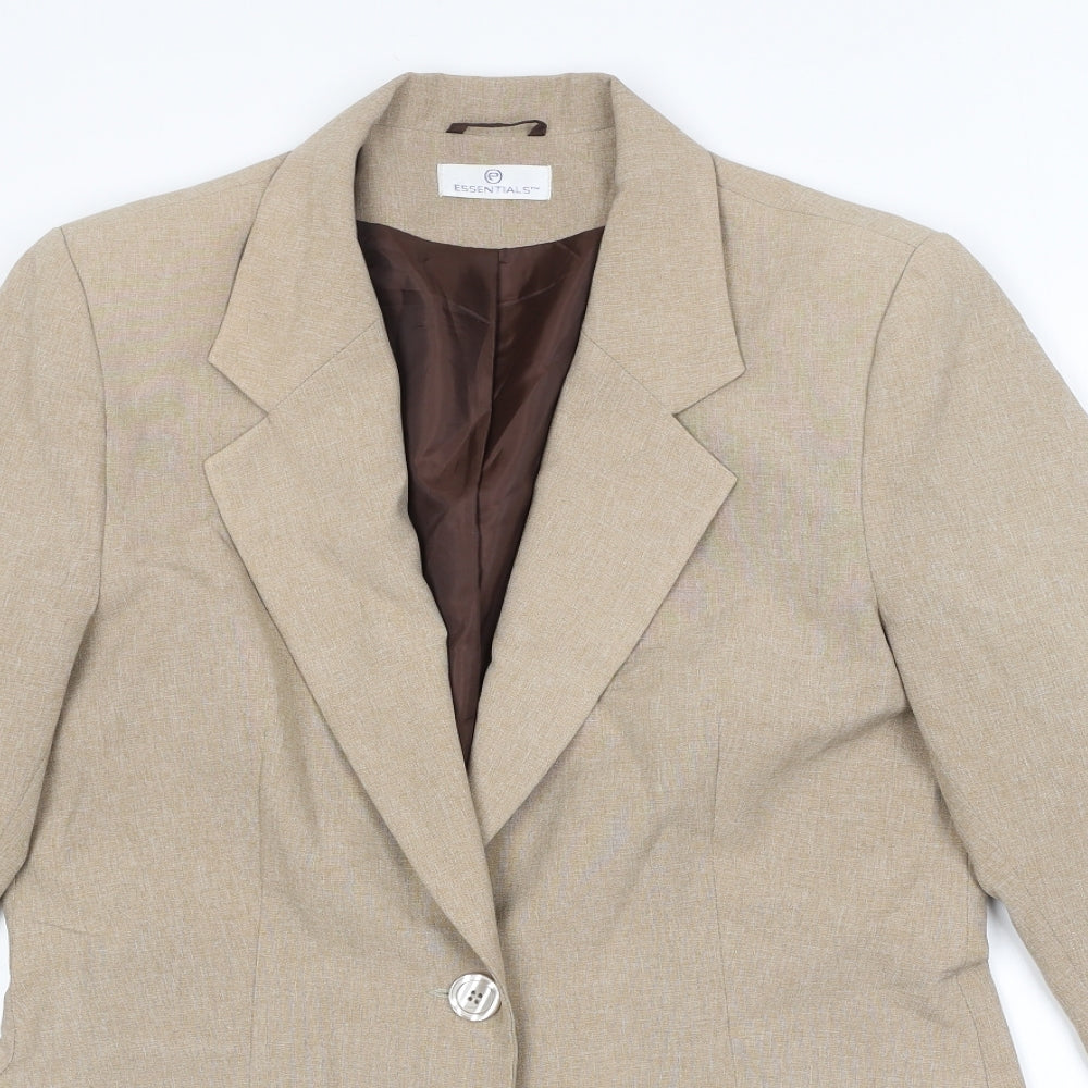 Essentials Womens Beige Jacket Blazer Size 10 Button