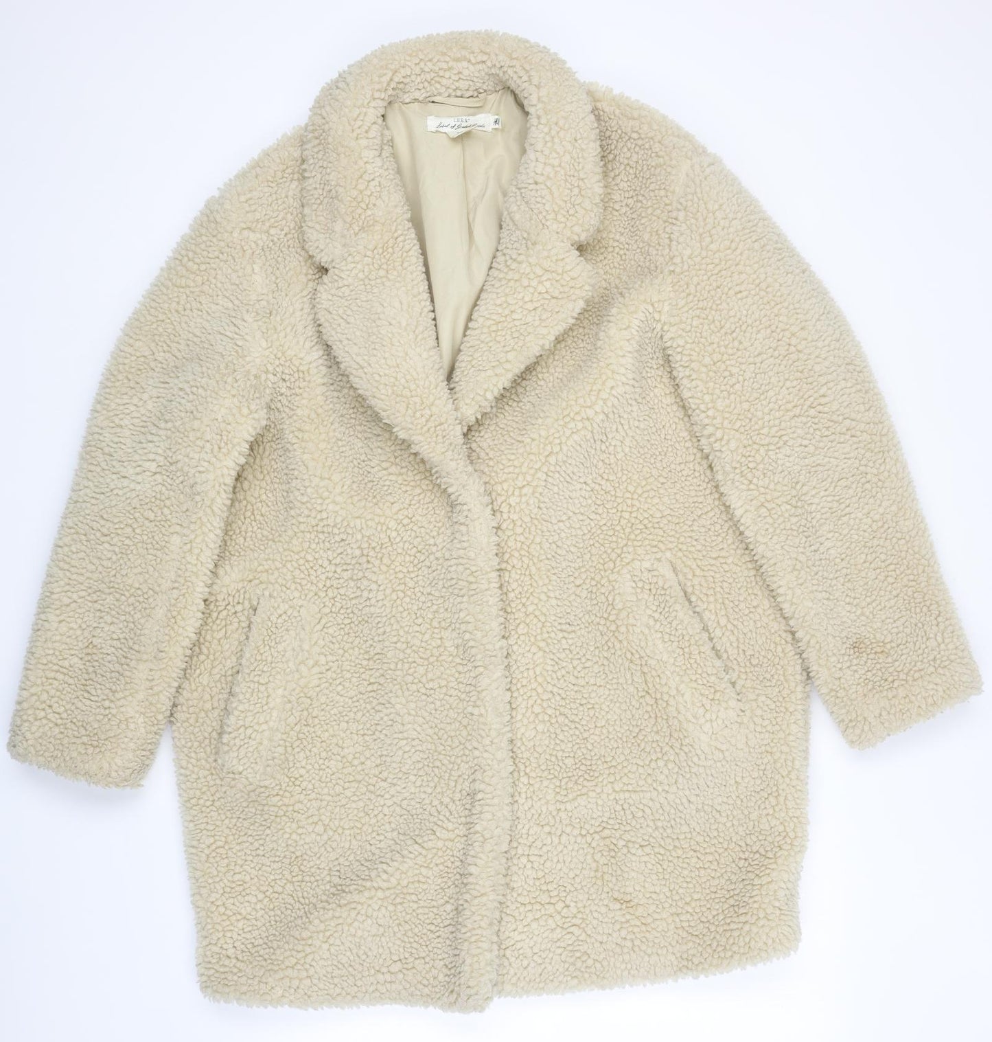 H&M Womens Ivory Overcoat Coat Size S Snap - Teddy Coat