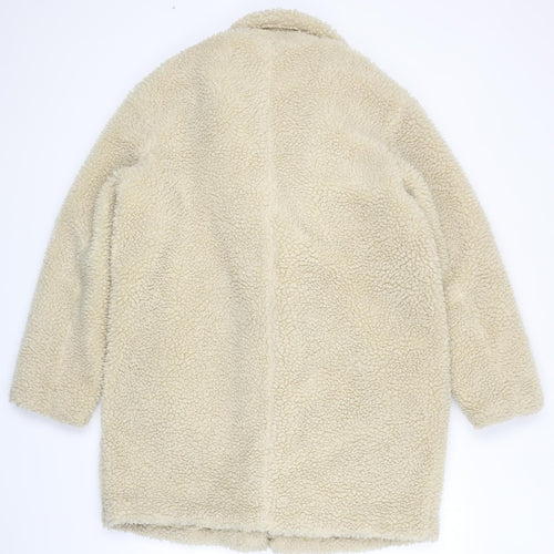H&M Womens Ivory Overcoat Coat Size S Snap - Teddy Coat