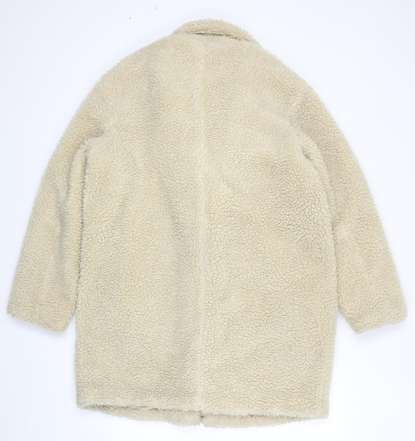 H&M Womens Ivory Overcoat Coat Size S Snap - Teddy Coat