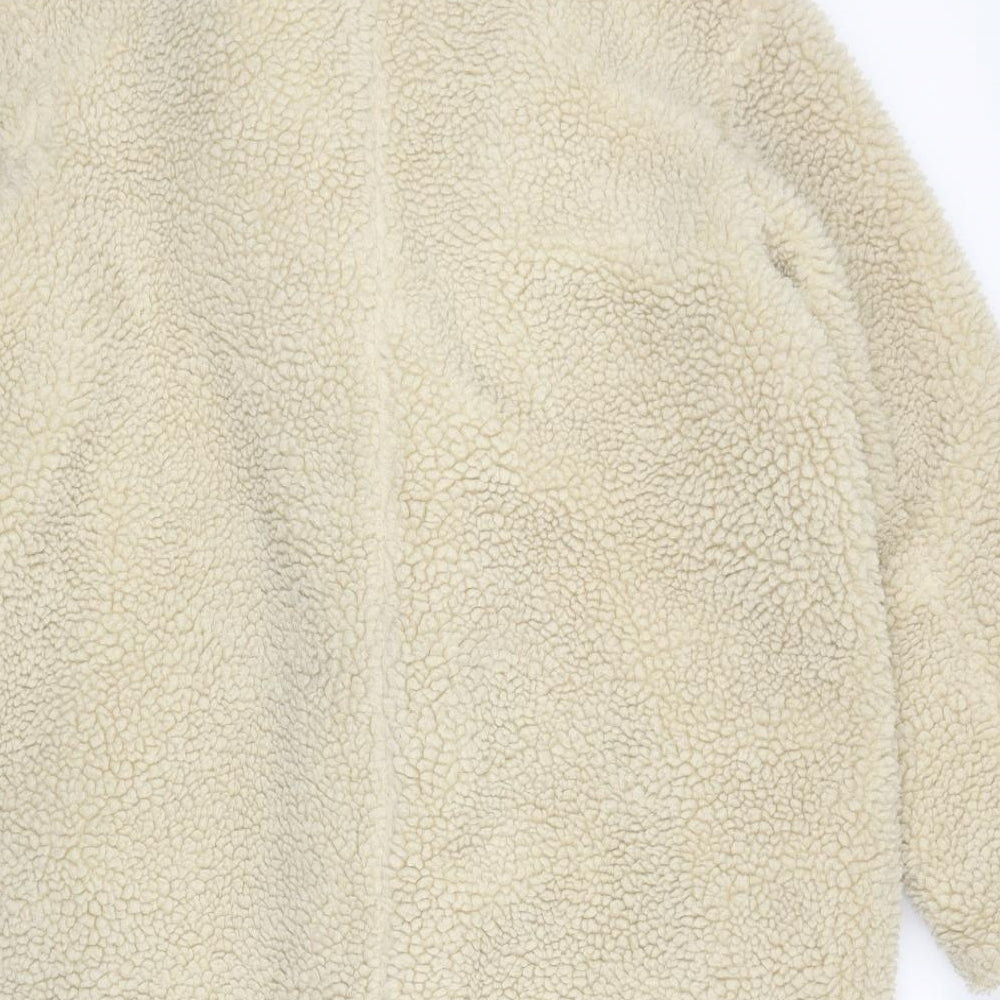 H&M Womens Ivory Overcoat Coat Size S Snap - Teddy Coat