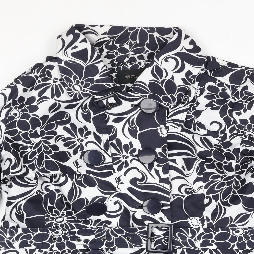 EVIE Womens Blue Floral Trench Coat Coat Size 16 Button