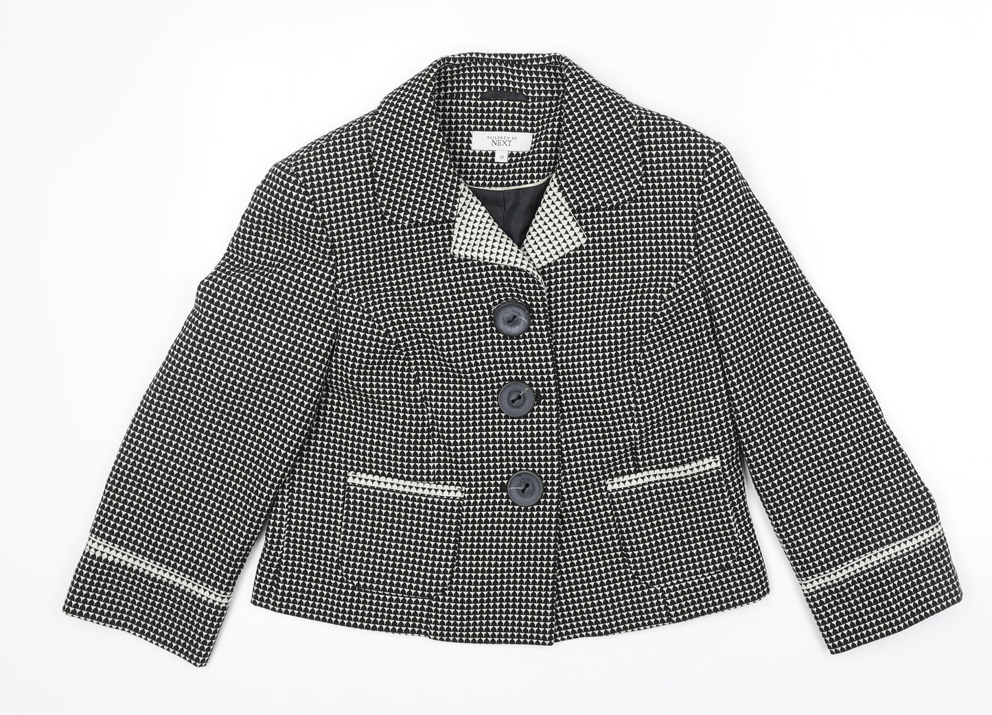 NEXT Womens Black Geometric Jacket Size 14 Button