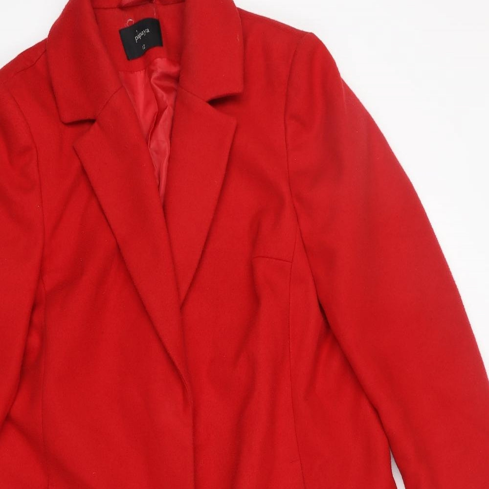 Papaya Womens Red Overcoat Coat Size 12 Snap