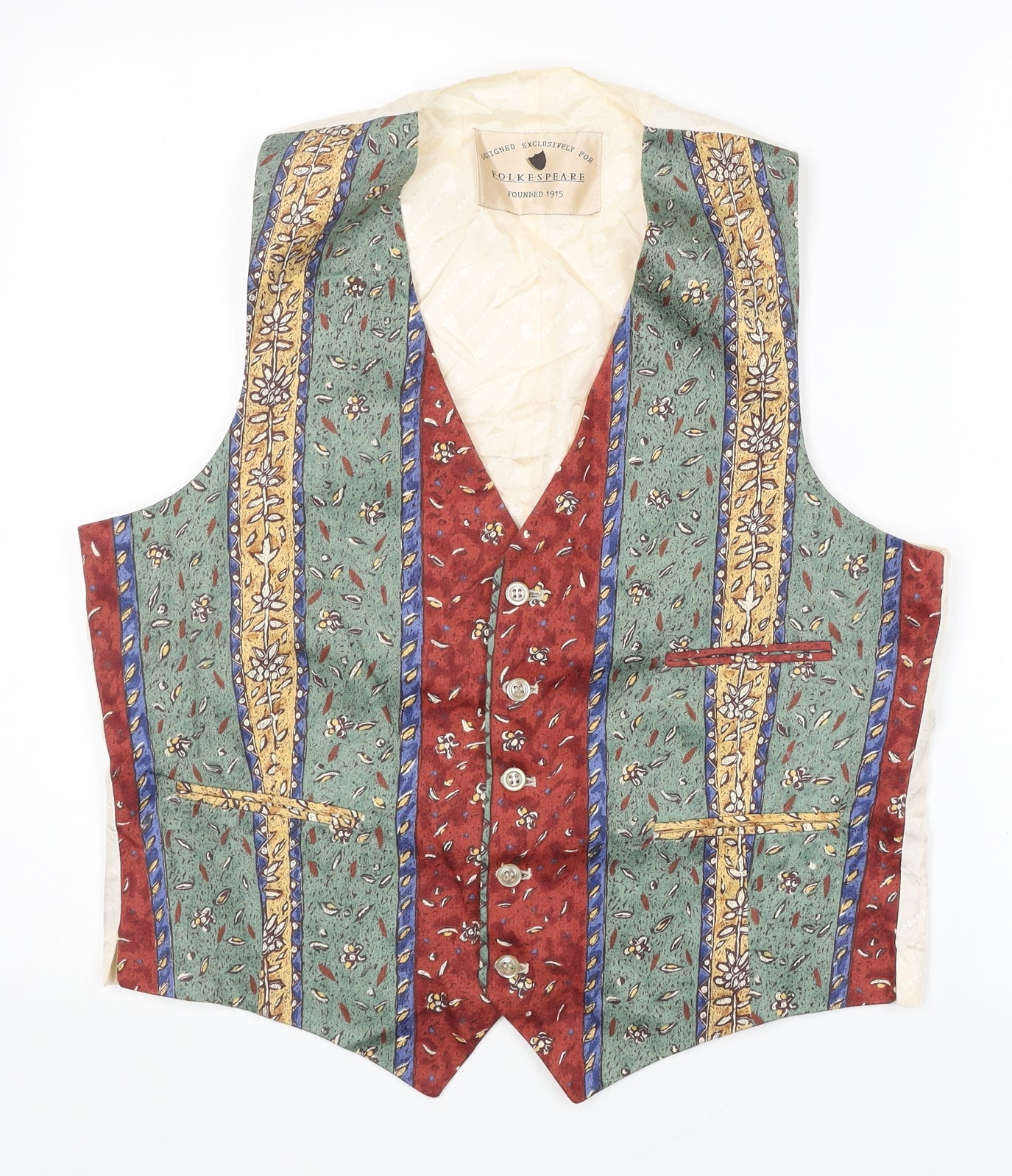 Folkespeare Mens Multicoloured Geometric Cotton Jacket Suit Waistcoat Size L