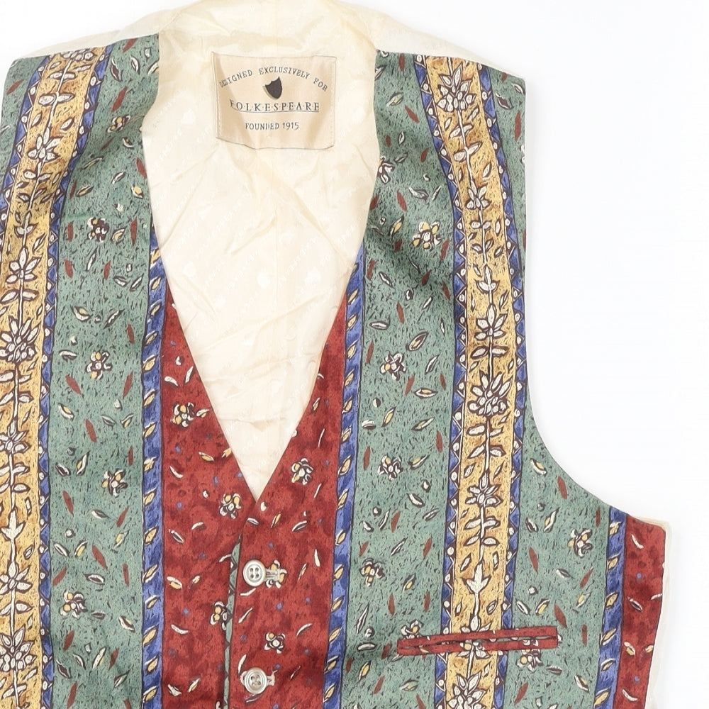 Folkespeare Mens Multicoloured Geometric Cotton Jacket Suit Waistcoat Size L
