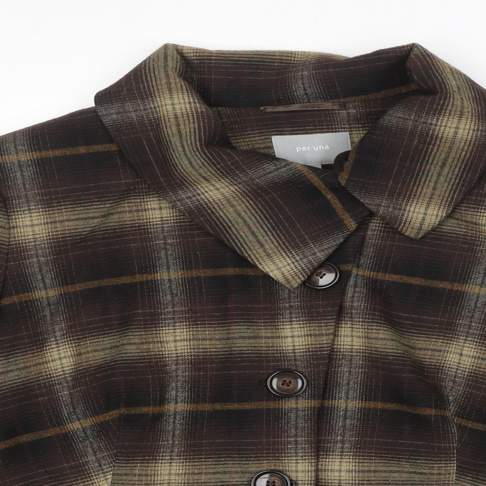 Per Una Womens Brown Plaid Jacket Size 18 Button