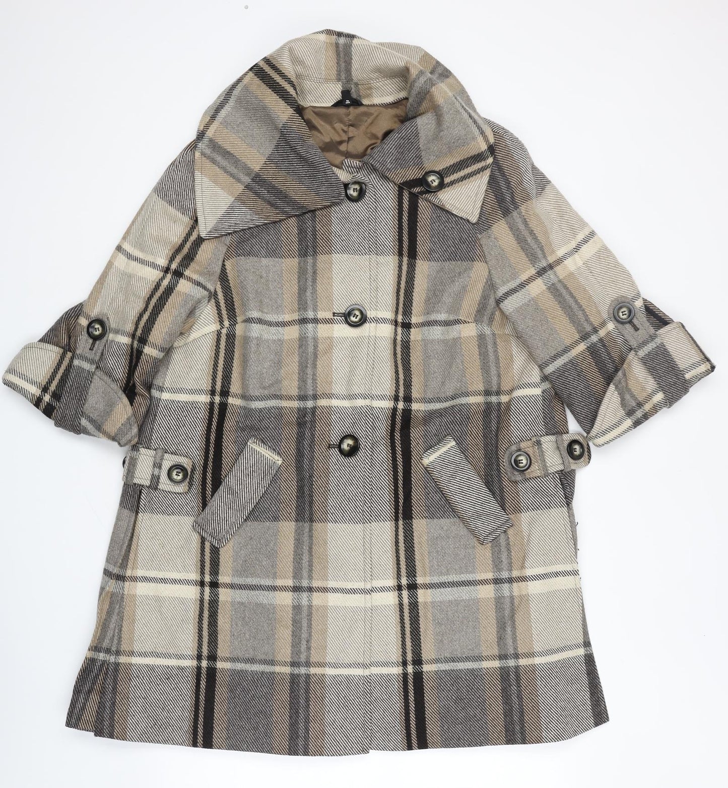 Marks and Spencer Womens Grey Plaid Overcoat Coat Size 14 Button