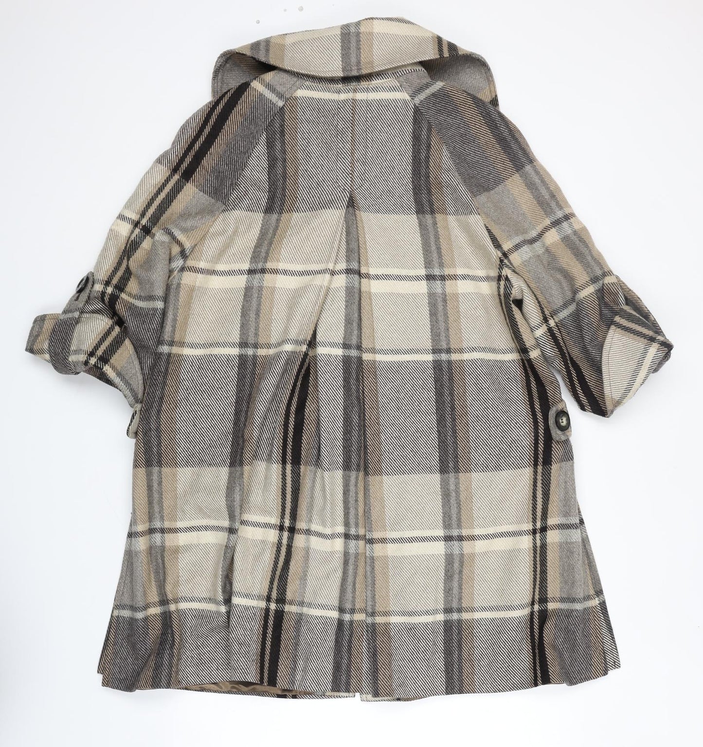 Marks and Spencer Womens Grey Plaid Overcoat Coat Size 14 Button