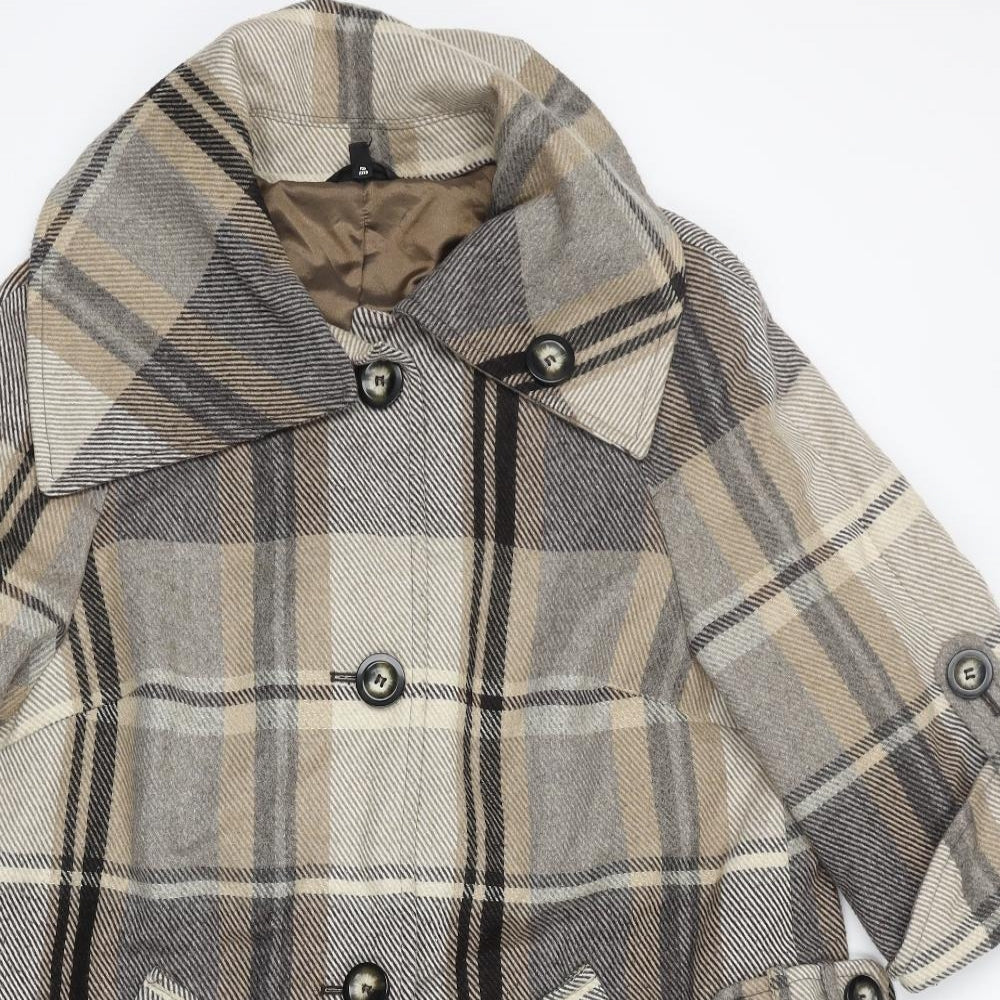 Marks and Spencer Womens Grey Plaid Overcoat Coat Size 14 Button