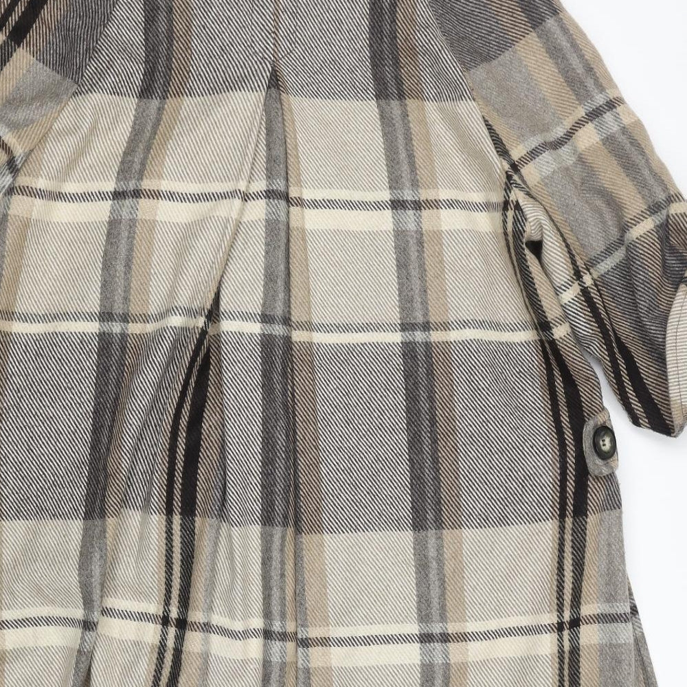 Marks and Spencer Womens Grey Plaid Overcoat Coat Size 14 Button
