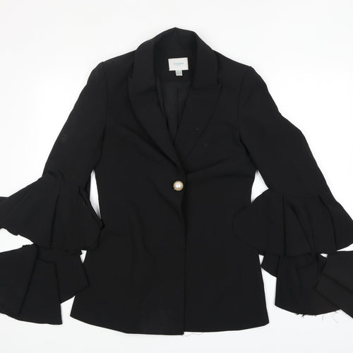 Jovonna London Womens Black Jacket Blazer Size 8 Snap - Long Ruffle Sleeve