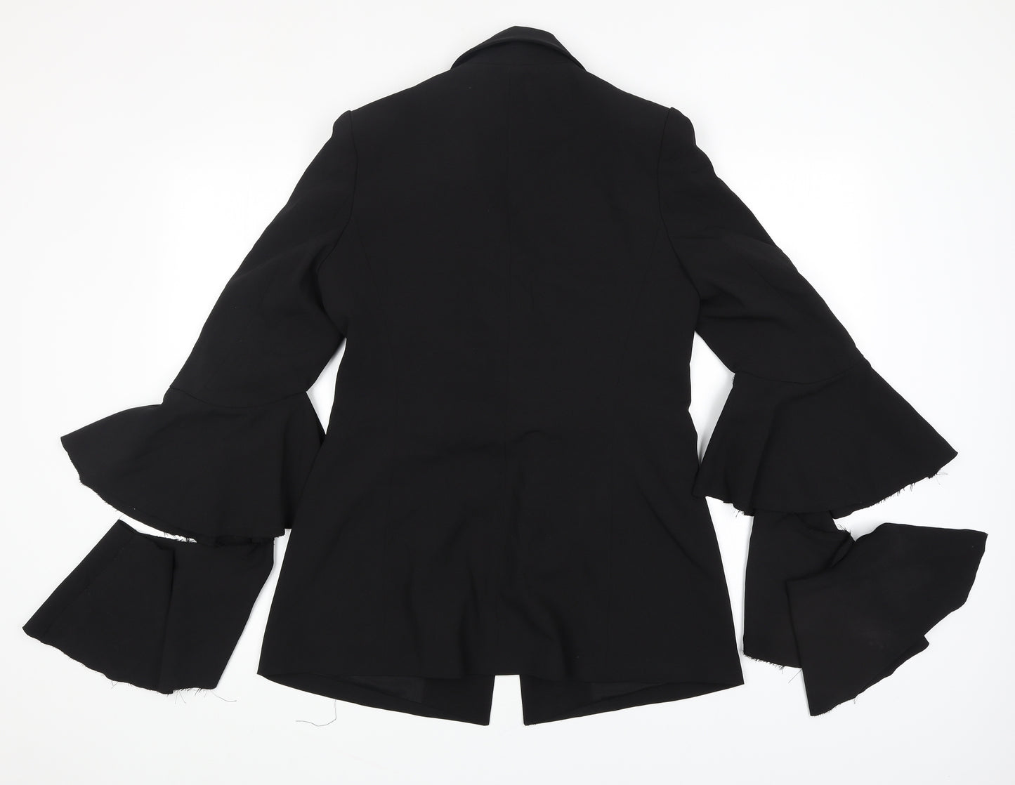 Jovonna London Womens Black Jacket Blazer Size 8 Snap - Long Ruffle Sleeve