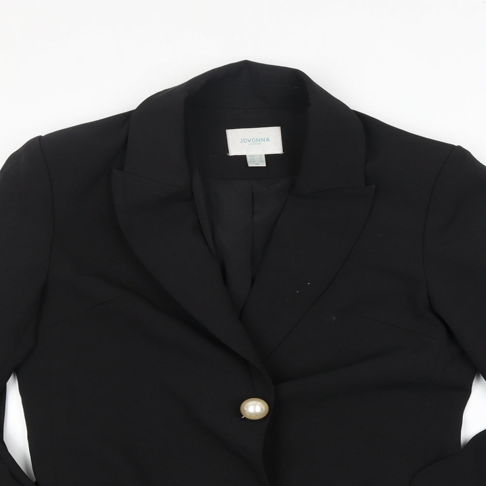 Jovonna London Womens Black Jacket Blazer Size 8 Snap - Long Ruffle Sleeve
