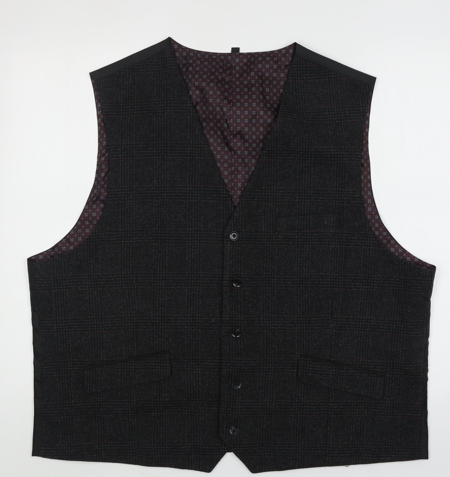 Jackamo Mens Grey Plaid Polyester Jacket Suit Waistcoat Size 2XL