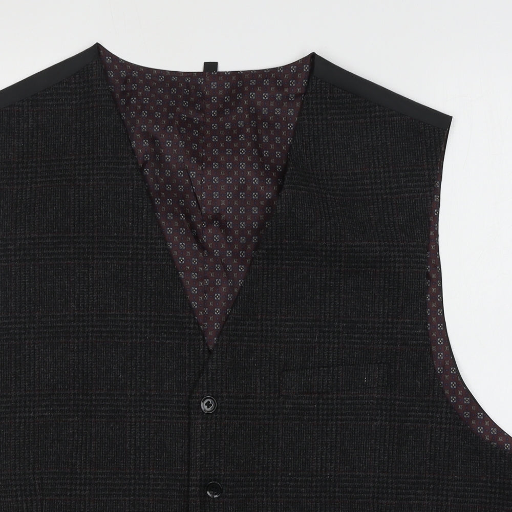 Jackamo Mens Grey Plaid Polyester Jacket Suit Waistcoat Size 2XL