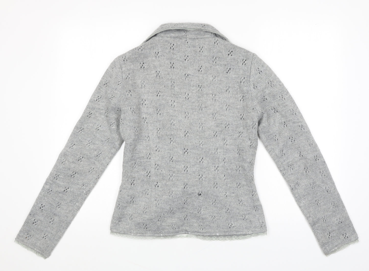 Saint Tropez Clothing` Womens Grey V-Neck Acrylic Cardigan Jumper Size XS - Lace Trim