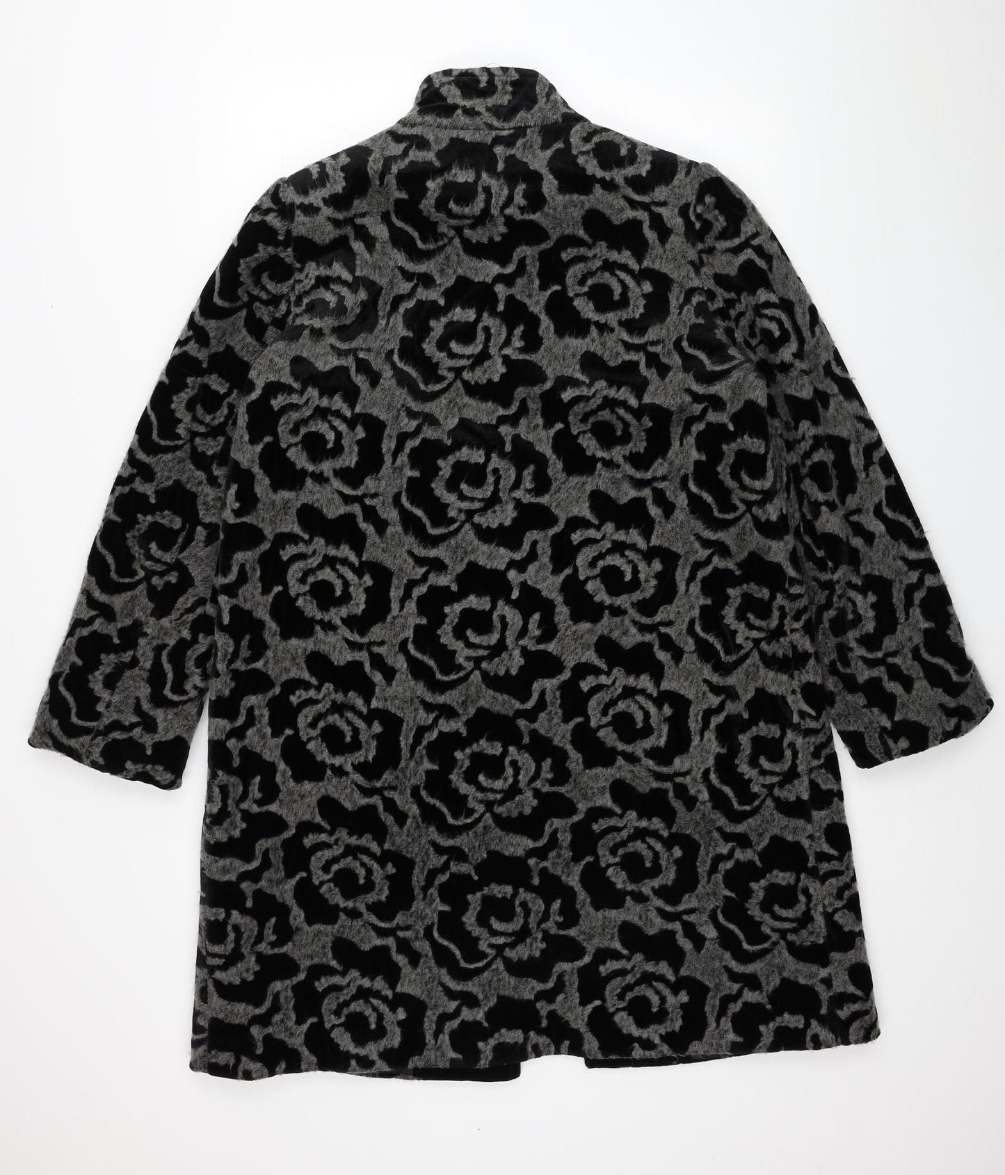 Roman Womens Grey Floral Pea Coat Coat Size M Button