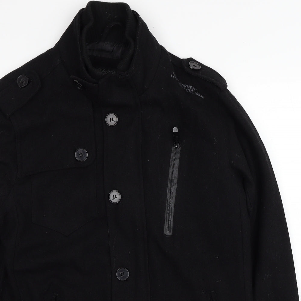 Brave Soul Mens Black Pea Coat Coat Size L Zip