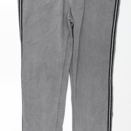Marks and Spencer Womens Grey Cotton Skinny Jeans Size 16 L28 in Regular Button - Side Stripe