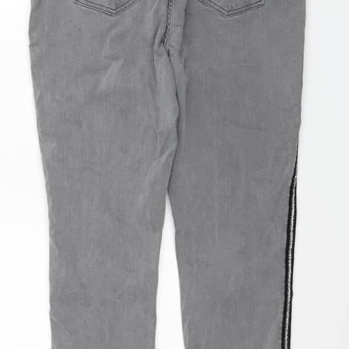 Marks and Spencer Womens Grey Cotton Skinny Jeans Size 16 L28 in Regular Button - Side Stripe
