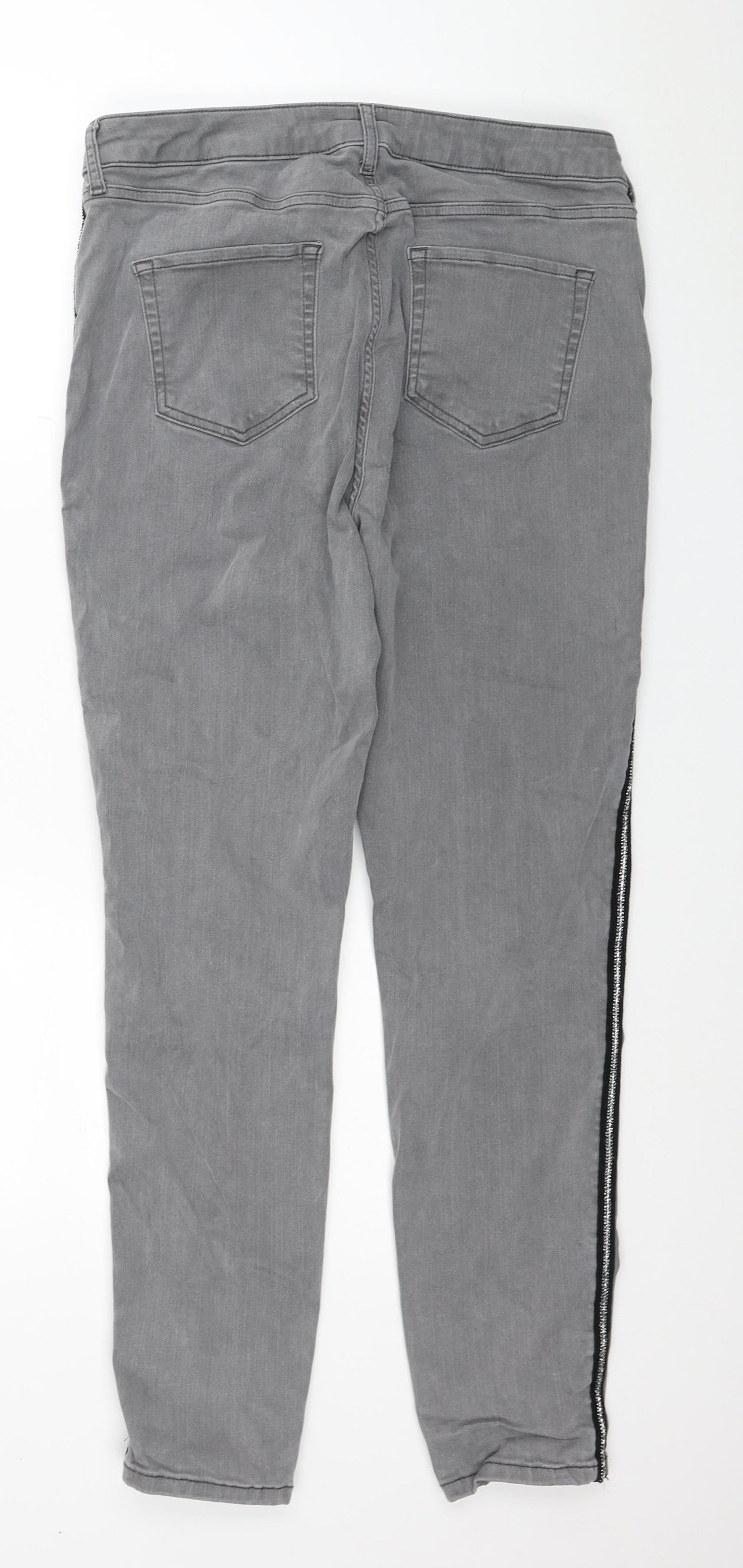 Marks and Spencer Womens Grey Cotton Skinny Jeans Size 16 L28 in Regular Button - Side Stripe