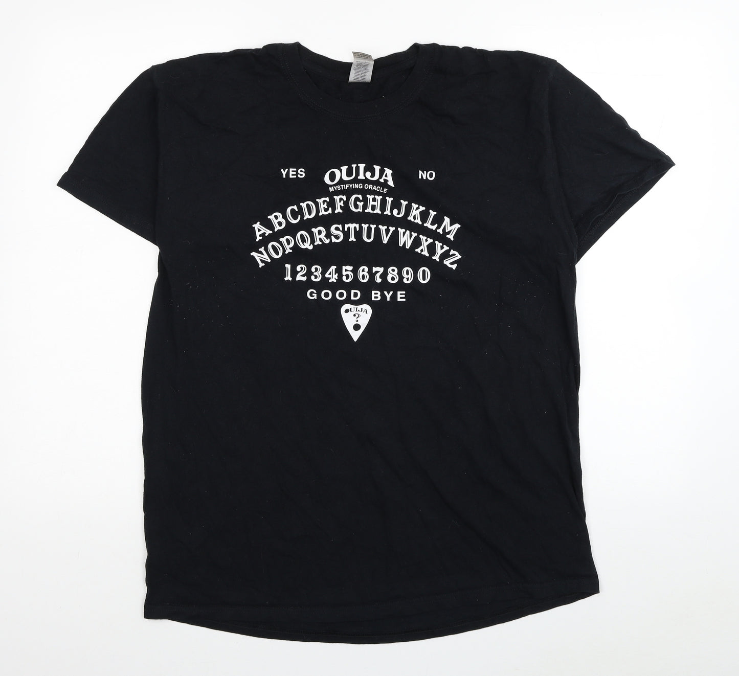 Gildan Womens Black Cotton Basic T-Shirt Size L Round Neck - Ouija Board