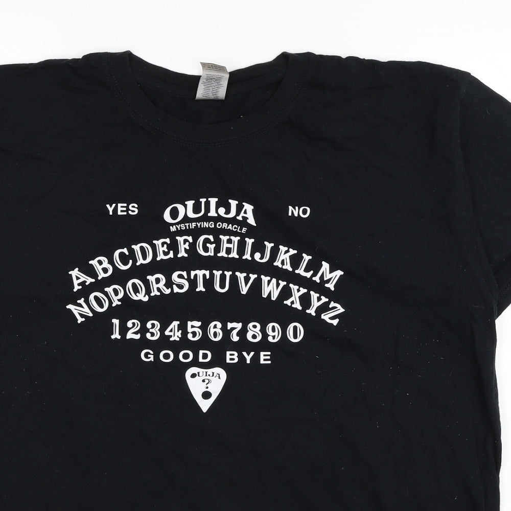 Gildan Womens Black Cotton Basic T-Shirt Size L Round Neck - Ouija Board