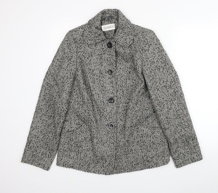 BHS Womens Grey Herringbone Pea Coat Coat Size 8 Button