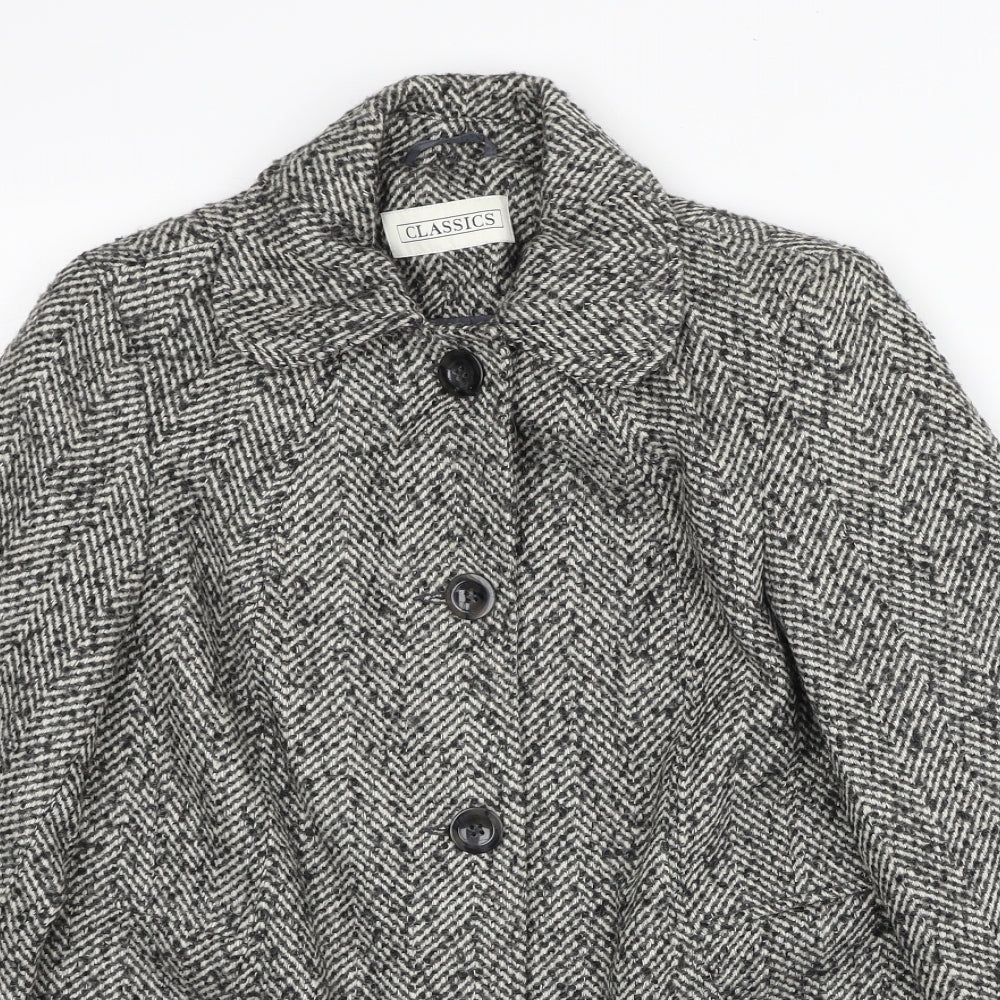 BHS Womens Grey Herringbone Pea Coat Coat Size 8 Button