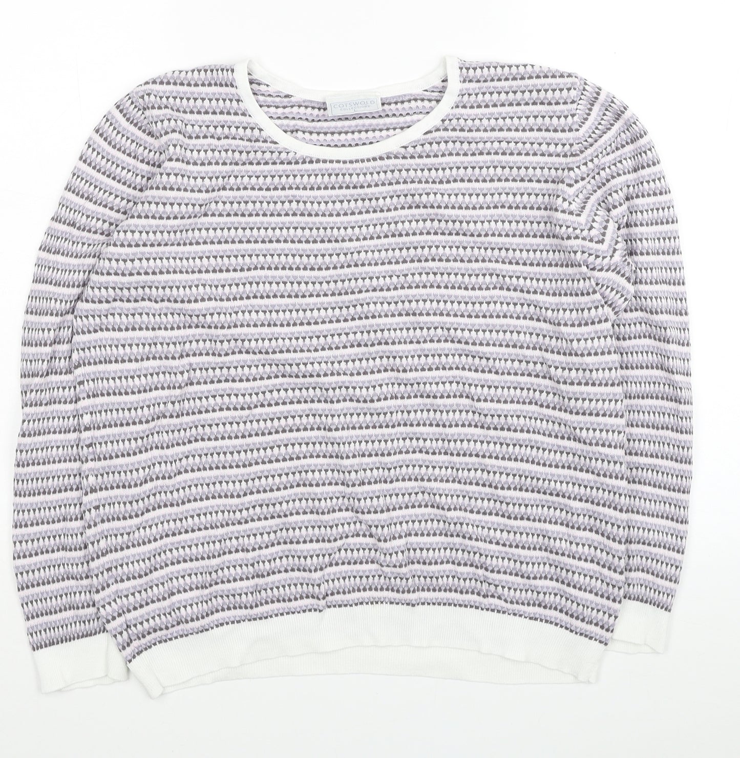 Cotswold Womens Multicoloured Boat Neck Geometric Cotton Pullover Jumper Size L