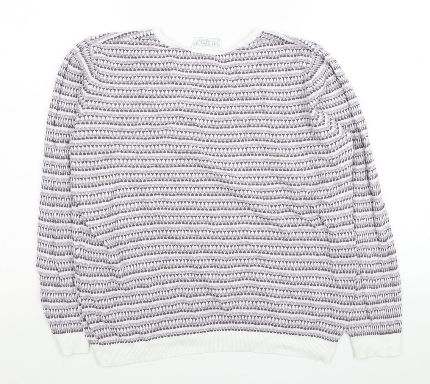 Cotswold Womens Multicoloured Boat Neck Geometric Cotton Pullover Jumper Size L