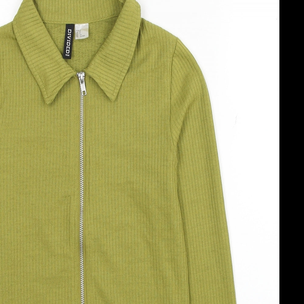 Divided by H&M Womens Green Collared Polyester Full Zip Jumper Size S - Ribbed