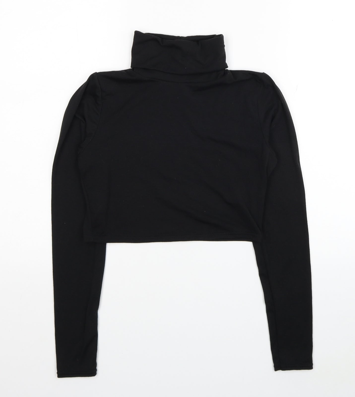 Boohoo Womens Black Viscose Cropped Blouse Size 8 Roll Neck